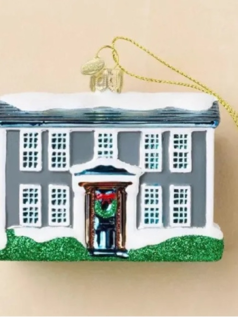 Gray House Holiday Ornament with Green Wreath - Brand: